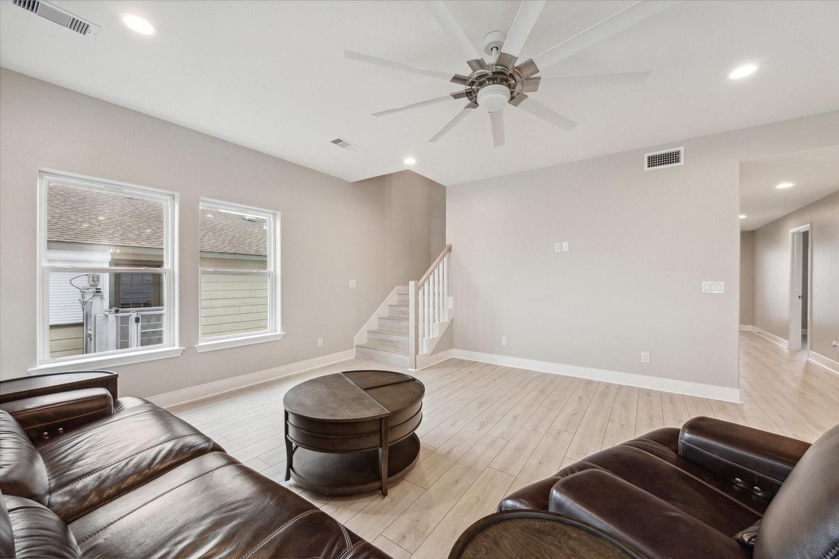 Interior, Living room, Recessed Lighting, Wood Texture Flooring
