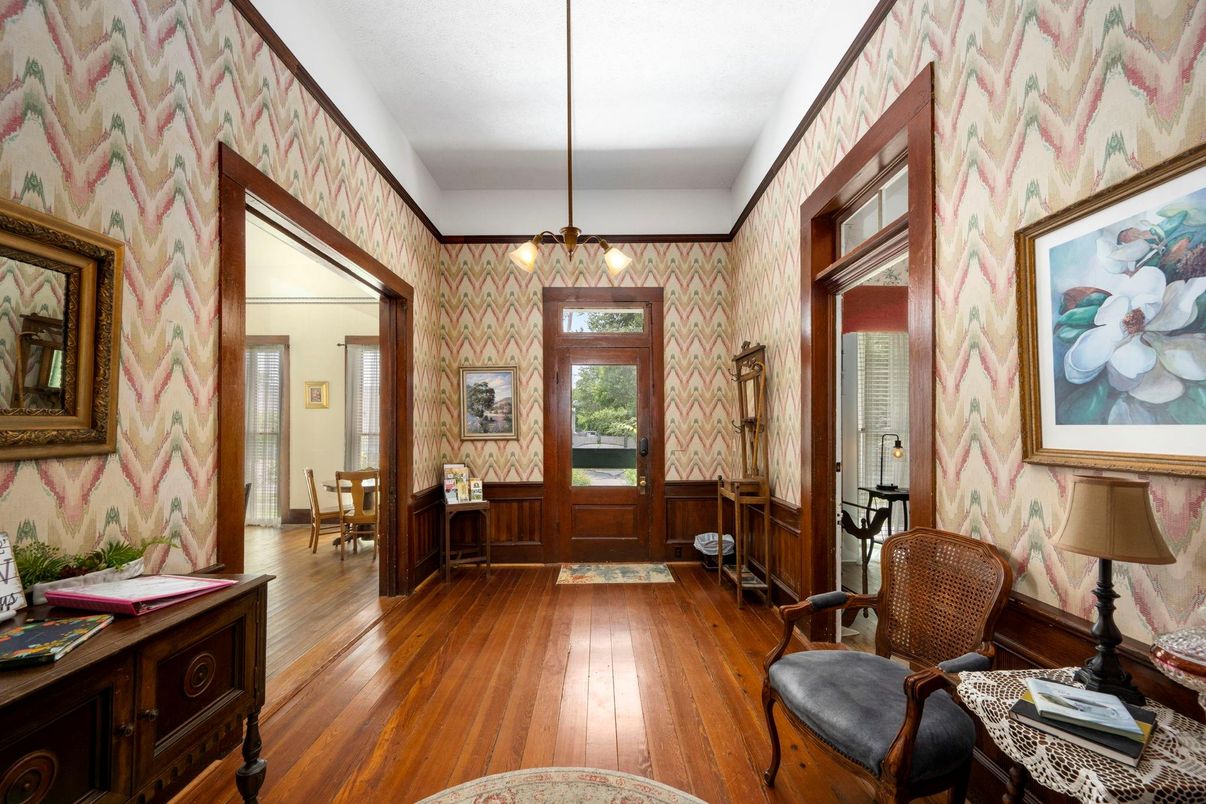 Dining room, Interior, Pendant Lights, Wood Texture Flooring