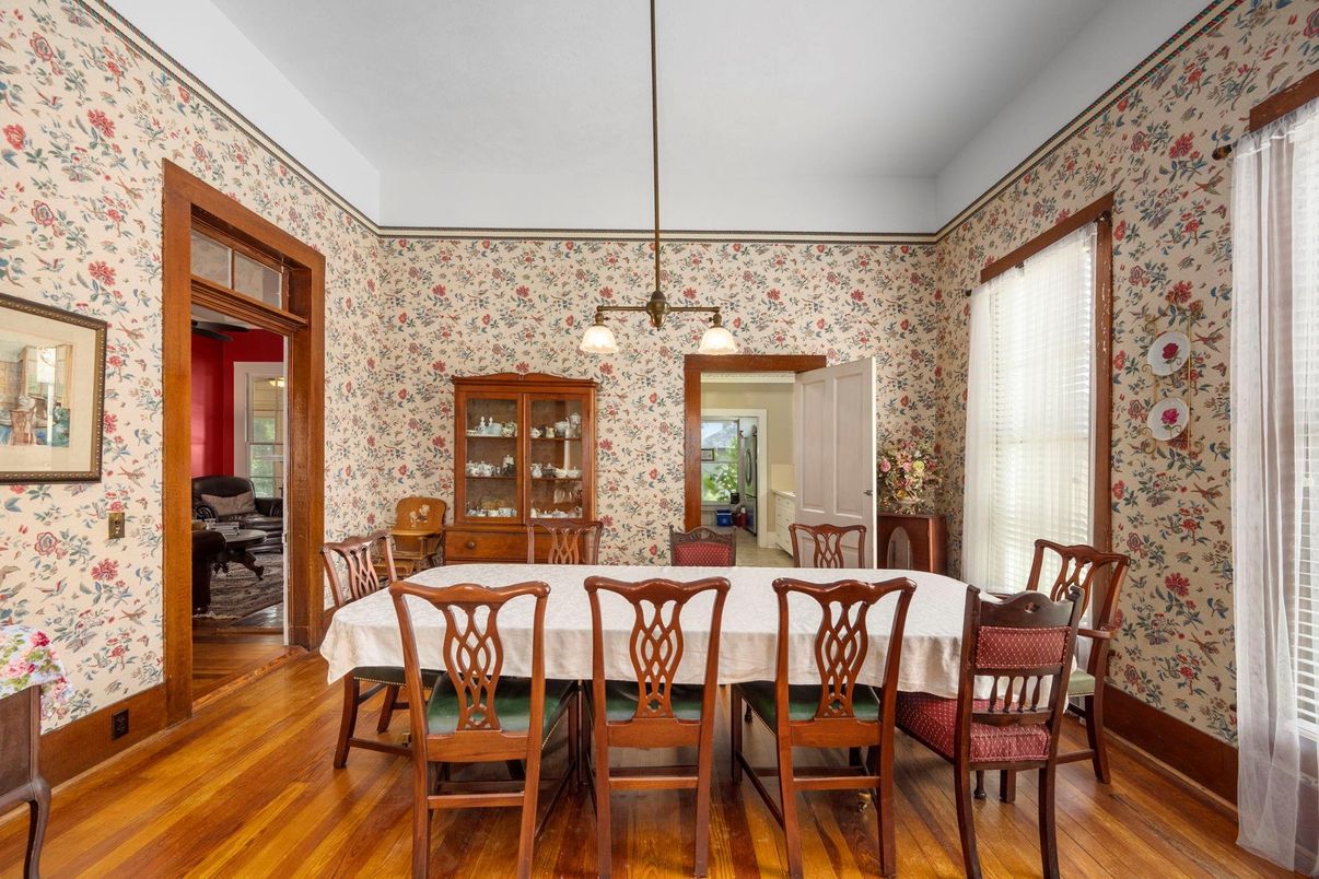 Dining room, Interior, Pendant Lights, Wood Texture Flooring