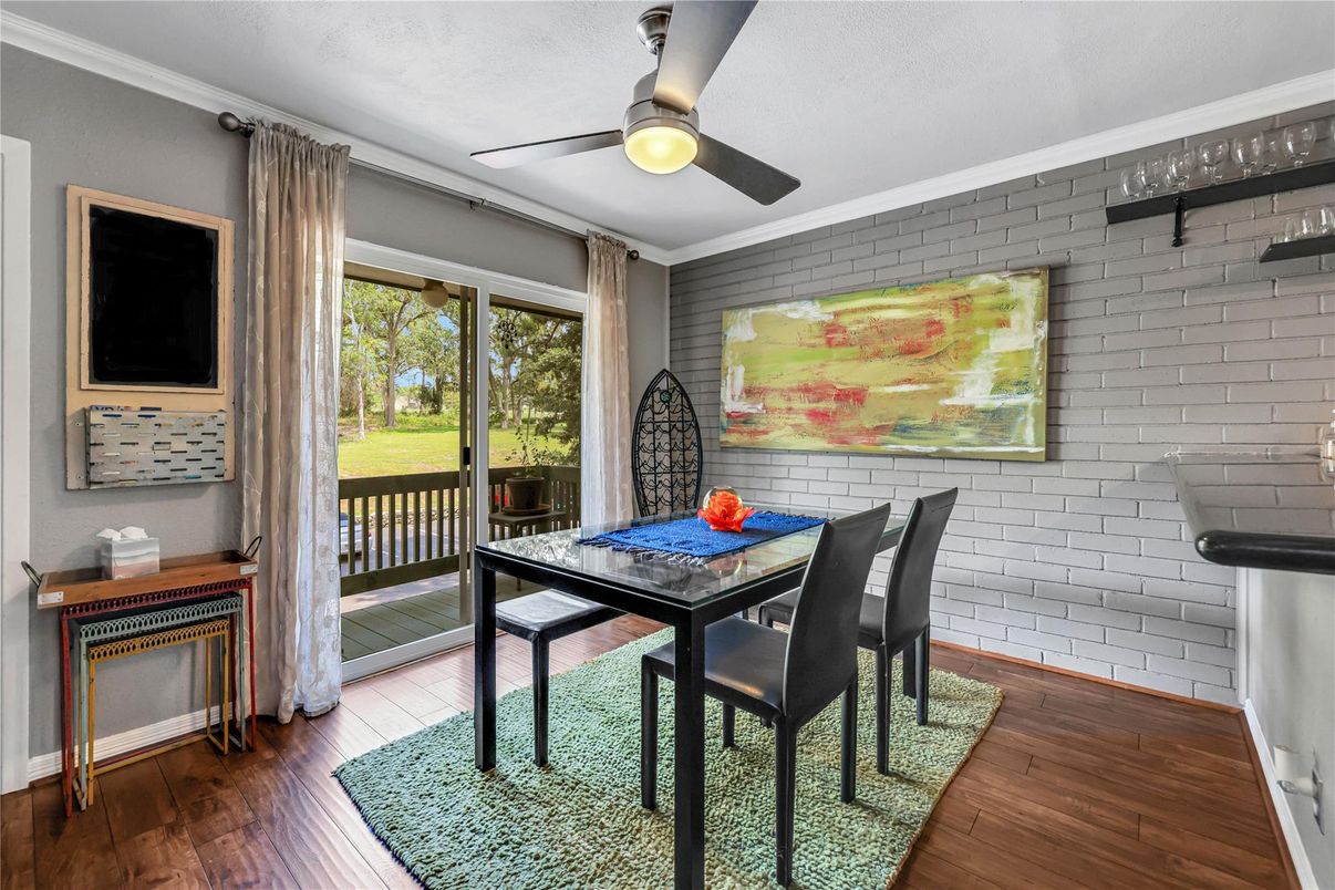 Dining room, Interior, Stone Walls, Wood Texture Flooring