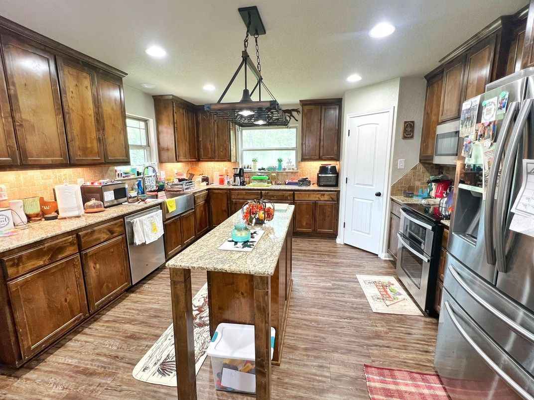 Interior, Kitchen, Pendant Lights, Recessed Lighting, Wood Texture Flooring