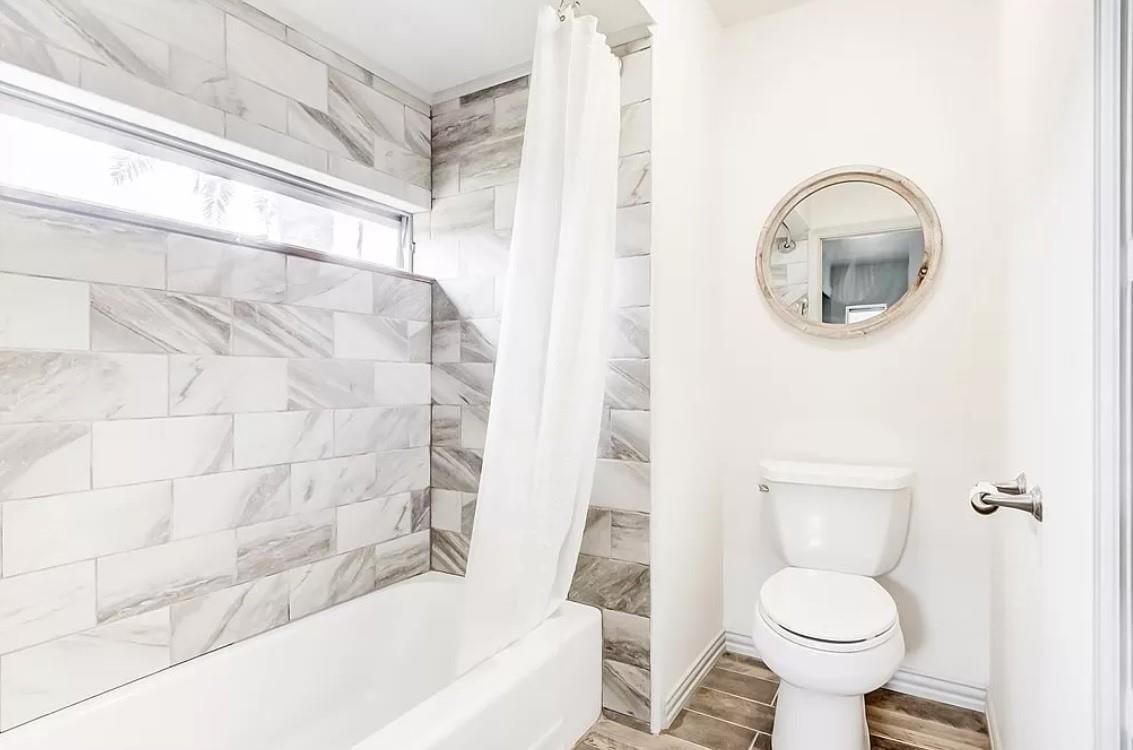 Bathroom, Interior, Marble Walls, Wood Texture Flooring