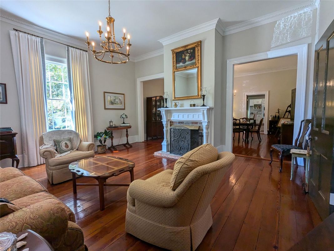 Chandelier, Dining room, Fireplace, Interior, Living room, Wood Texture Flooring