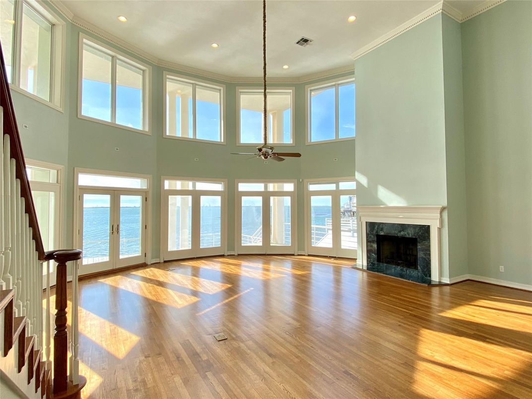 Fireplace, Interior, Recessed Lighting, Water, Wood Texture Flooring
