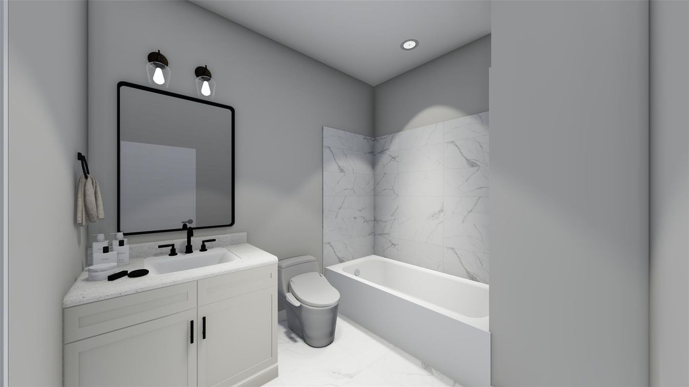 Bathroom, Interior, Marble, Marble Walls, Recessed Lighting