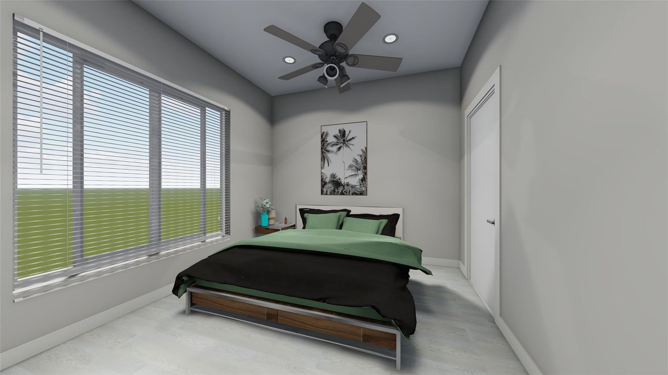 Bedroom, Interior, Recessed Lighting, Wood Texture Flooring