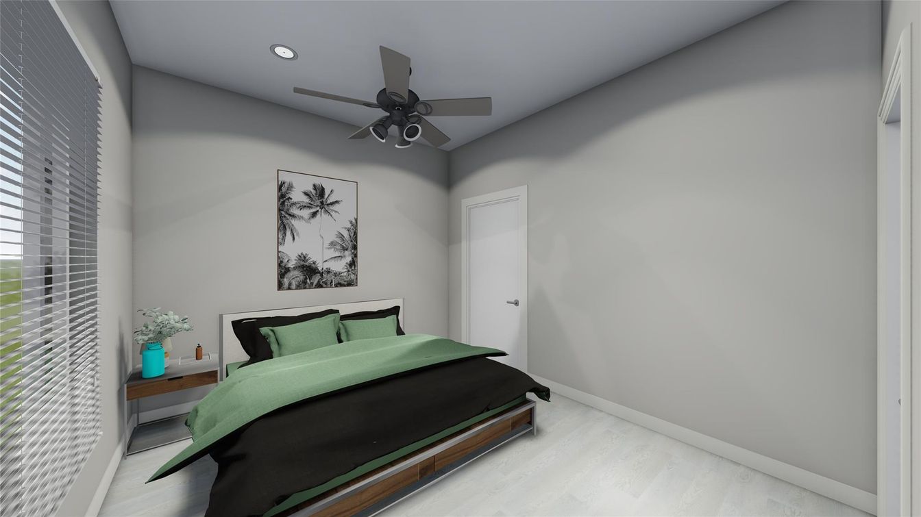 Bedroom, Interior, Recessed Lighting, Wood Texture Flooring