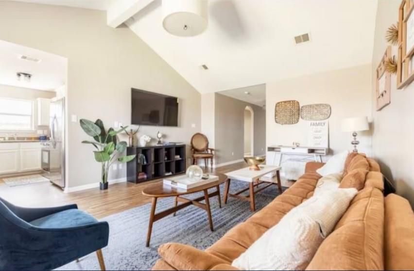 Interior, Kitchen, Living room, Recessed Lighting, Wood Texture Flooring