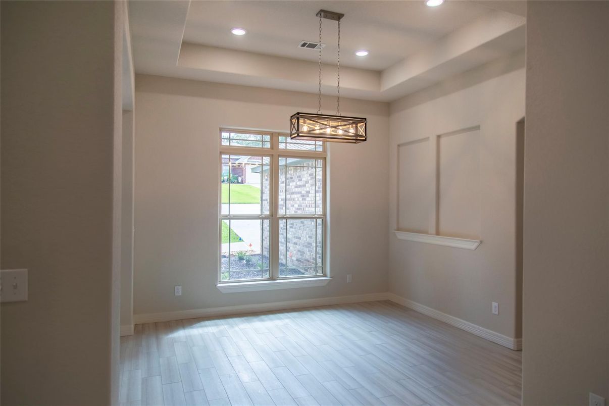 Empty room, Interior, Pendant Lights, Recessed Lighting, Wood Texture Flooring