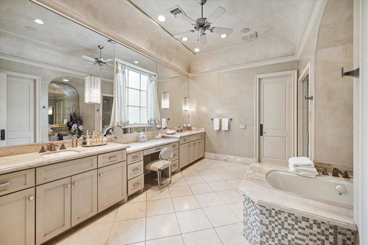 Bathroom, Dual Sink Vanities, Glass Shower, Interior, Recessed Lighting