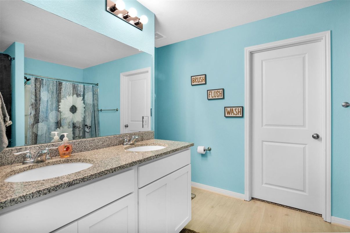 Bathroom, Dual Sink Vanities, Interior, Wood Texture Flooring