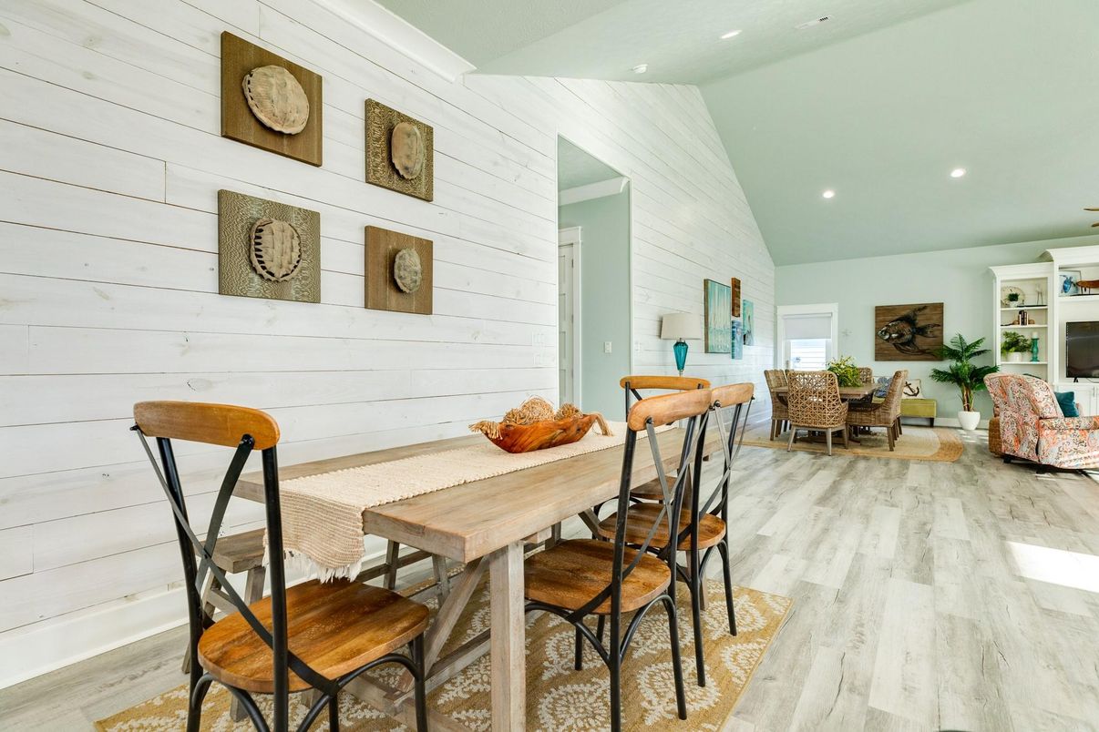 Dining room, Interior, Recessed Lighting, Wood Texture Flooring