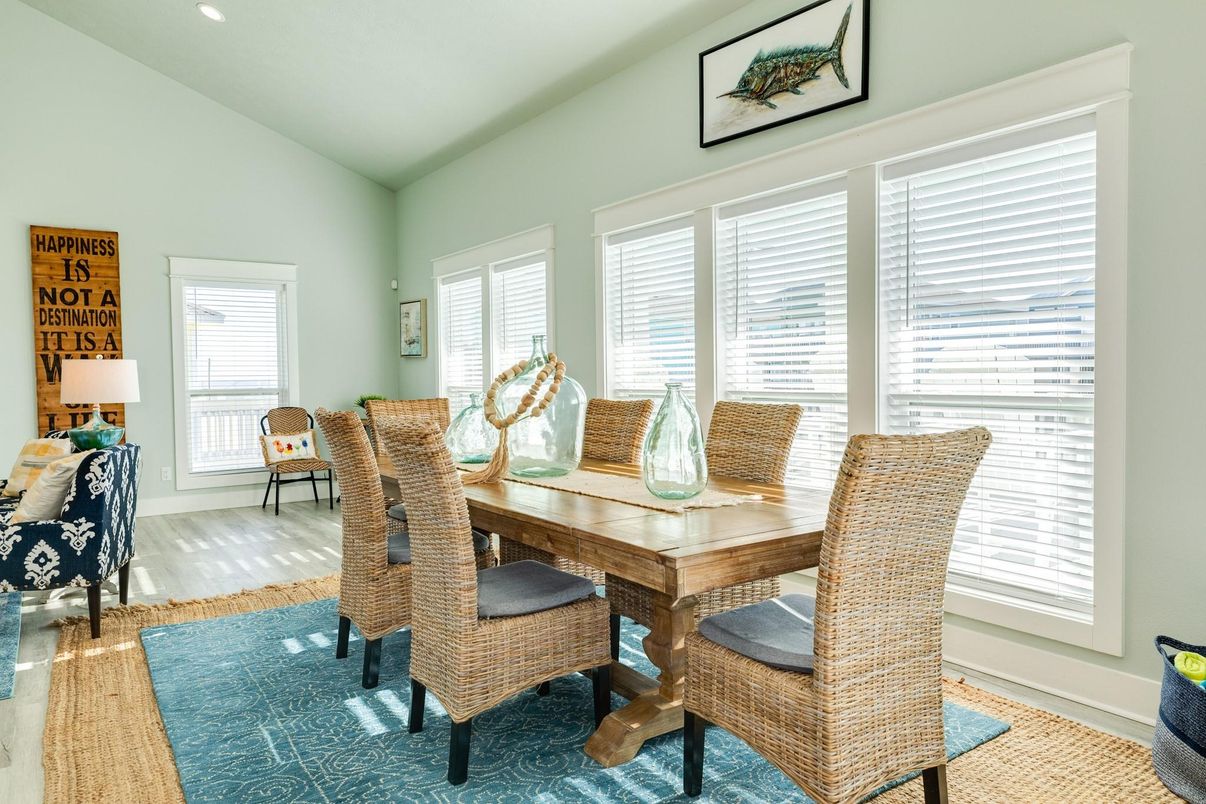 Dining room, Interior, Recessed Lighting, Wood Texture Flooring