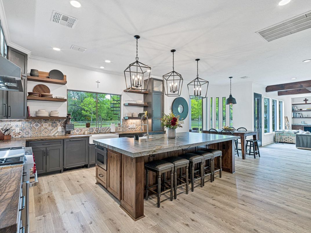 Interior, Kitchen, Pendant Lights, Recessed Lighting, Wood Texture Flooring