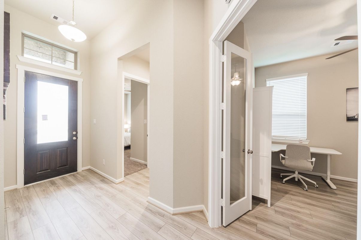 Home Office, Interior, Pendant Lights, Wood Texture Flooring