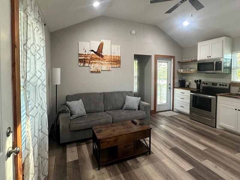 Interior, Kitchen, Living room, Recessed Lighting, Stainless Steel Appliances, Wood Texture Flooring
