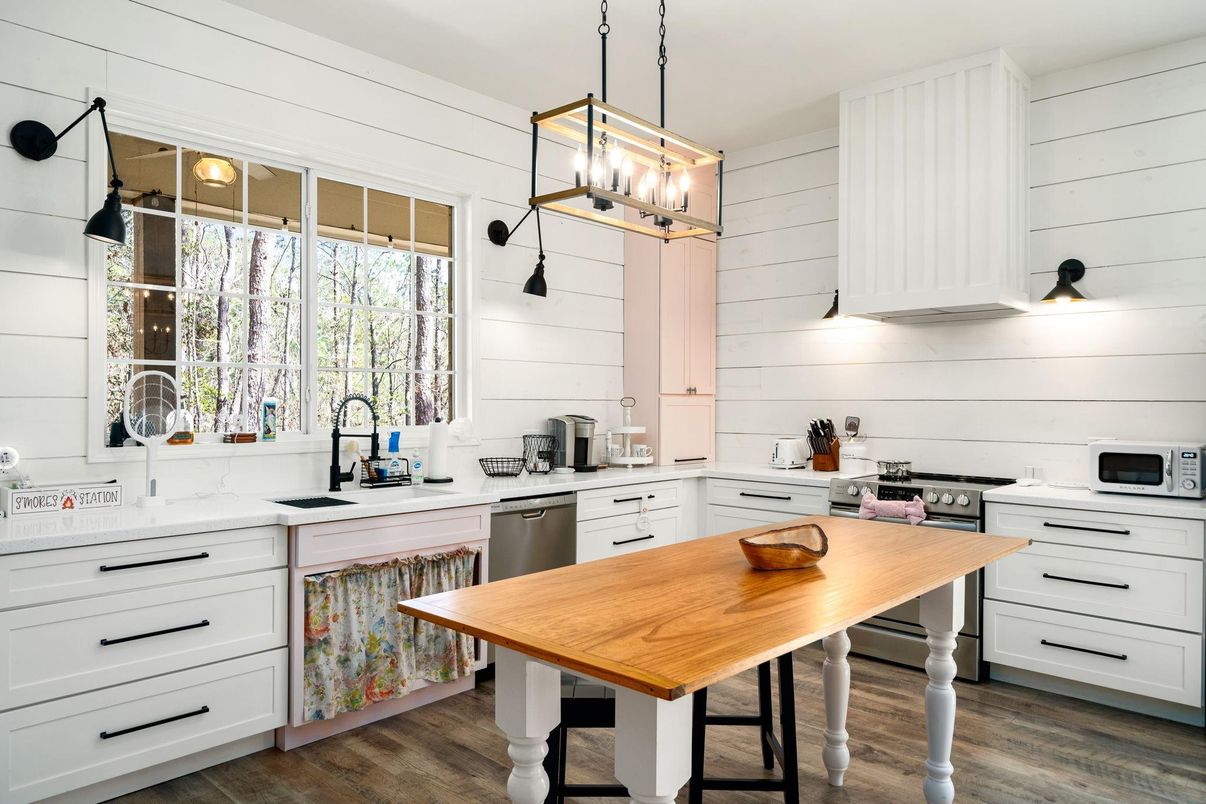 Interior, Kitchen, Pendant Lights, Stainless Steel Appliances, Wood Texture Flooring