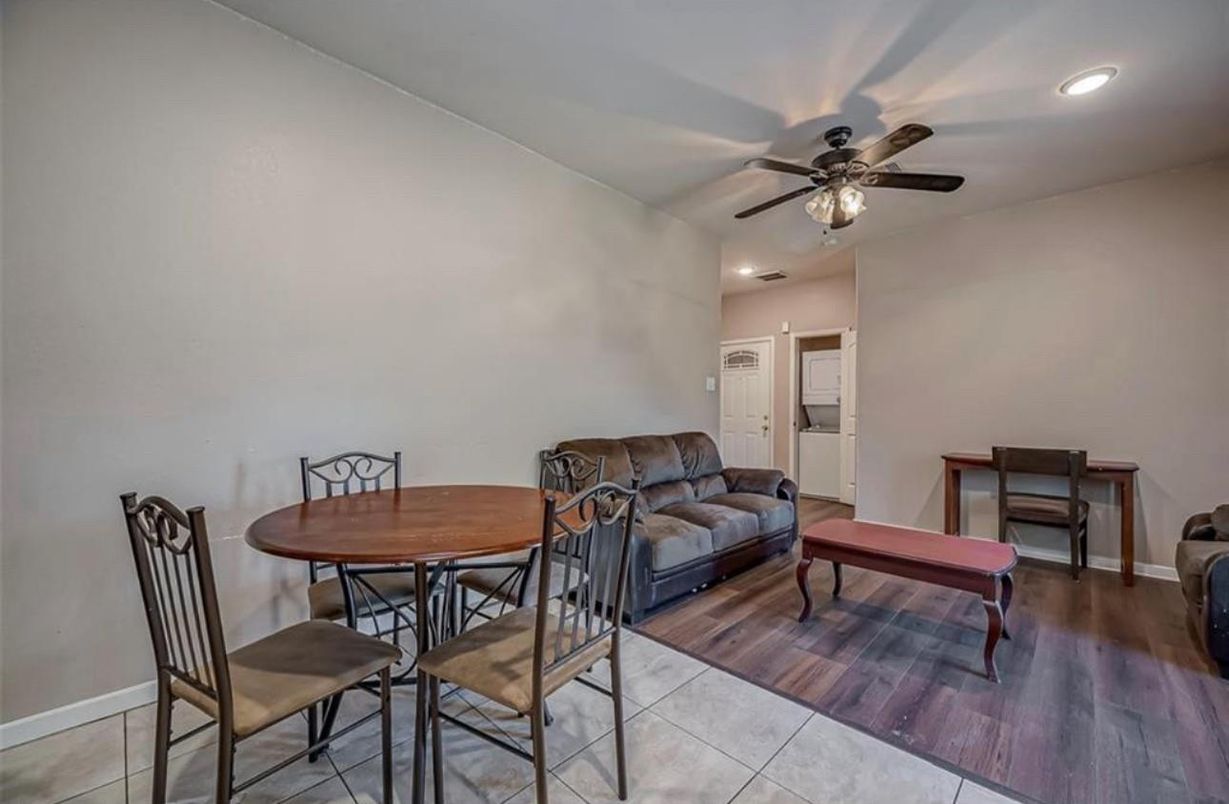 Dining room, Interior, Recessed Lighting, Wood Texture Flooring