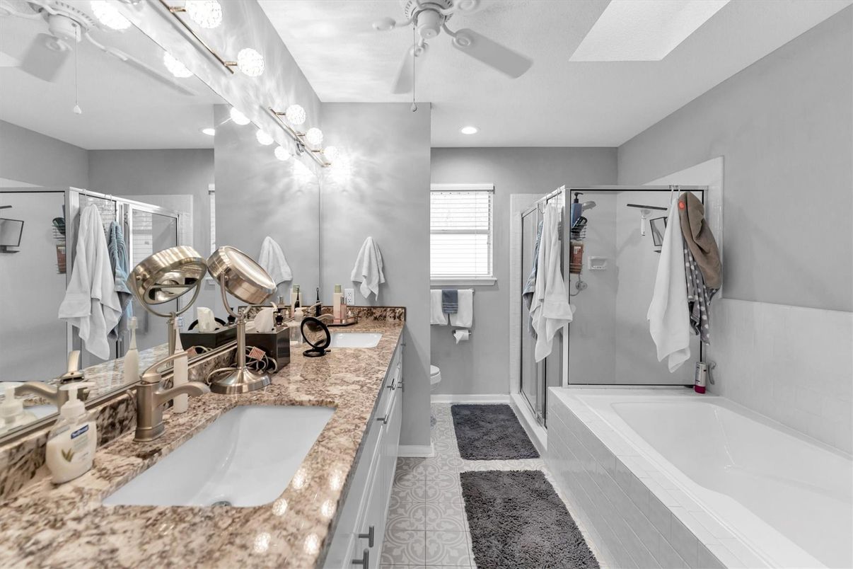 Bathroom, Dual Sink Vanities, Glass Shower, Interior, Recessed Lighting