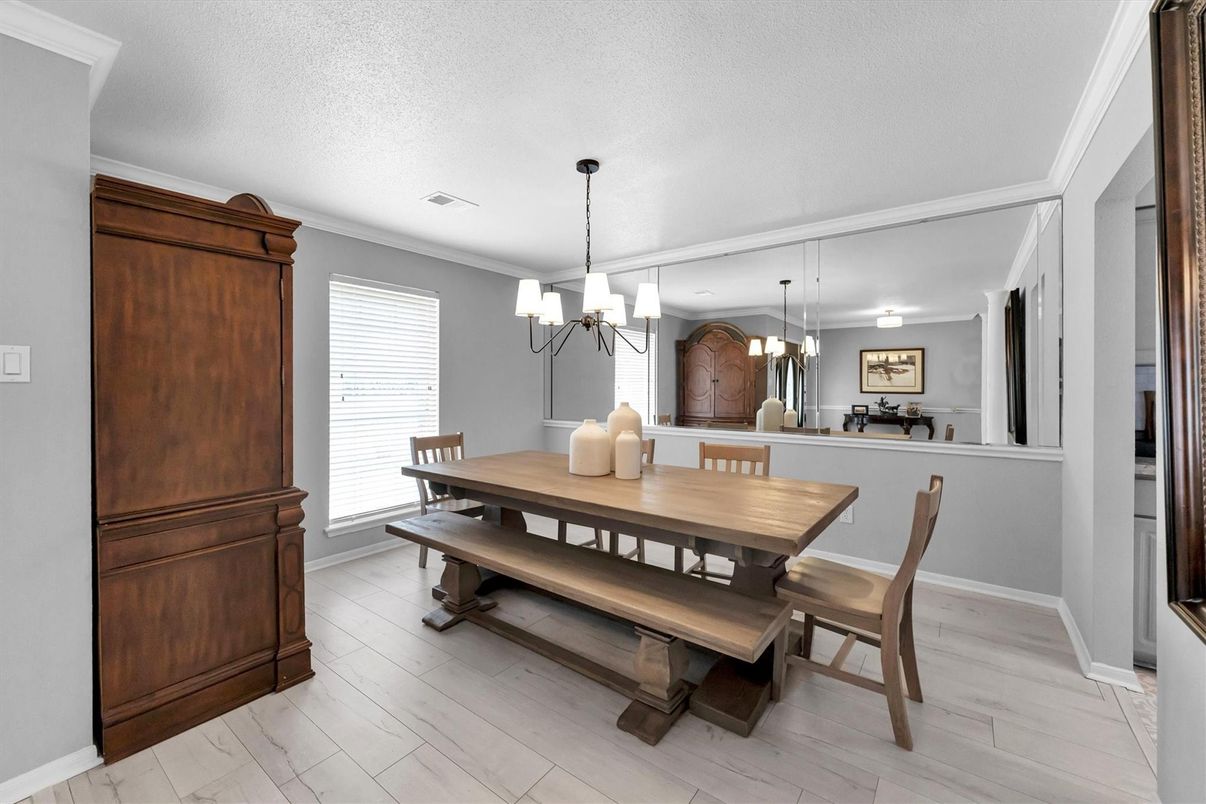 Chandelier, Dining room, Interior, Wood Texture Flooring