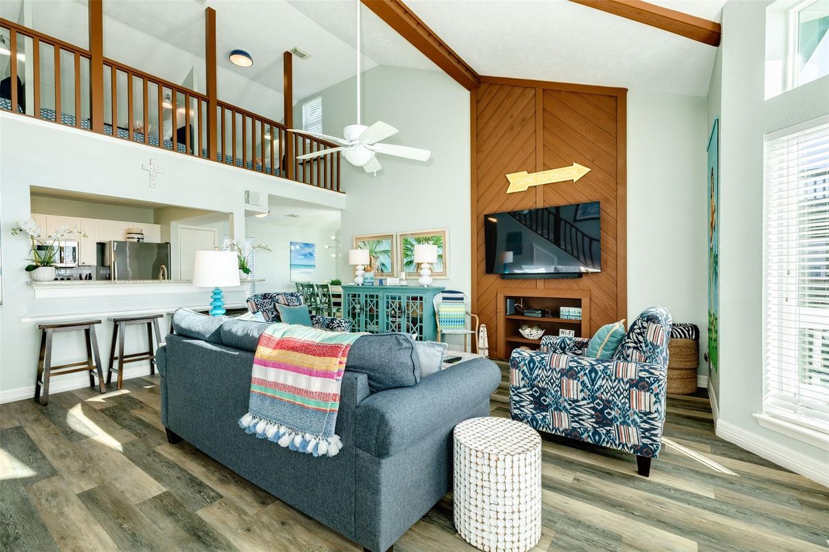 Interior, Kitchen, Living room, Stainless Steel Appliances, Wood Texture Flooring