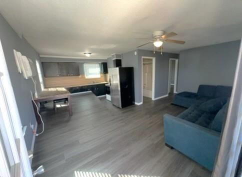 Interior, Kitchen, Living room, Stainless Steel Appliances, Wood Texture Flooring