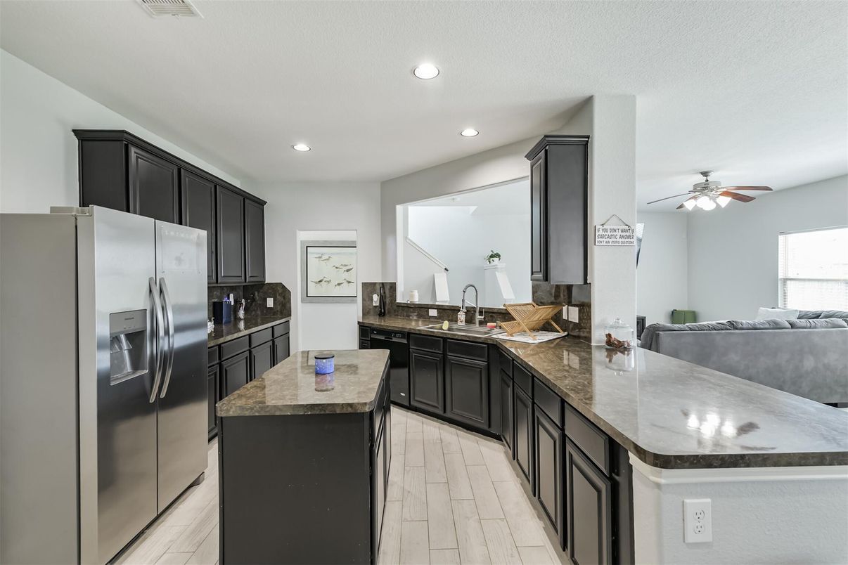Interior, Kitchen, Living room, Recessed Lighting, Wood Texture Flooring