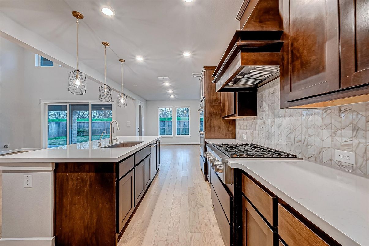 Interior, Kitchen, Pendant Lights, Recessed Lighting, Wood Texture Flooring
