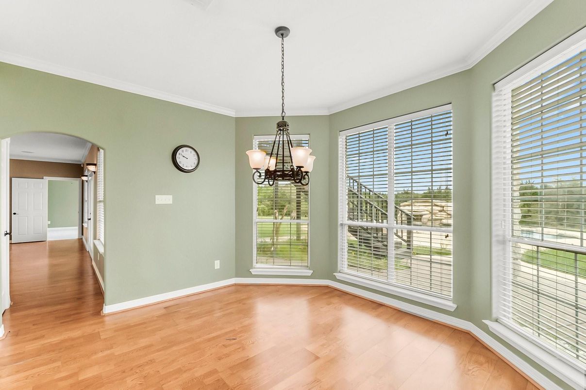 Chandelier, Empty room, Interior, Pendant Lights, Wood Texture Flooring