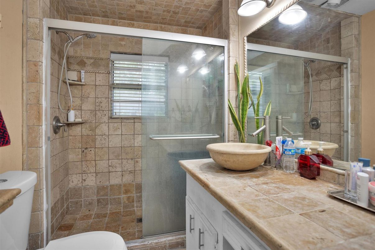 Bathroom, Glass Shower, Interior, Tile Countertops