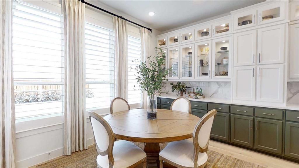 Dining room, Interior, Recessed Lighting, Wood Texture Flooring