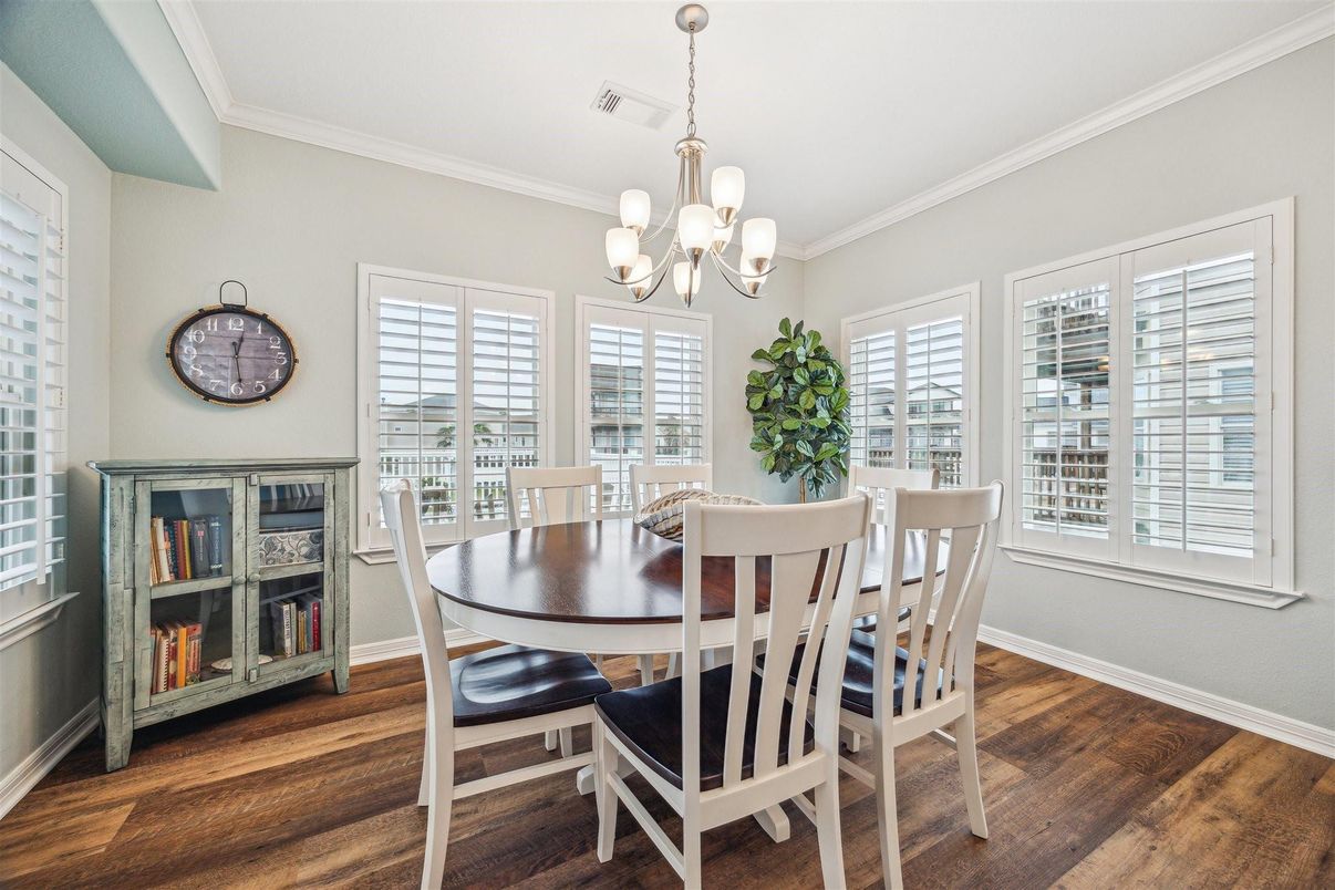 Chandelier, Dining room, Interior, Wood Texture Flooring