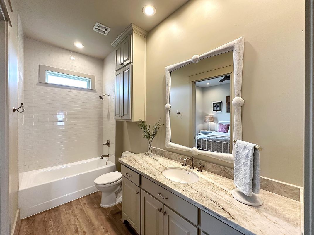 Bathroom, Interior, Recessed Lighting, Wood Texture Flooring