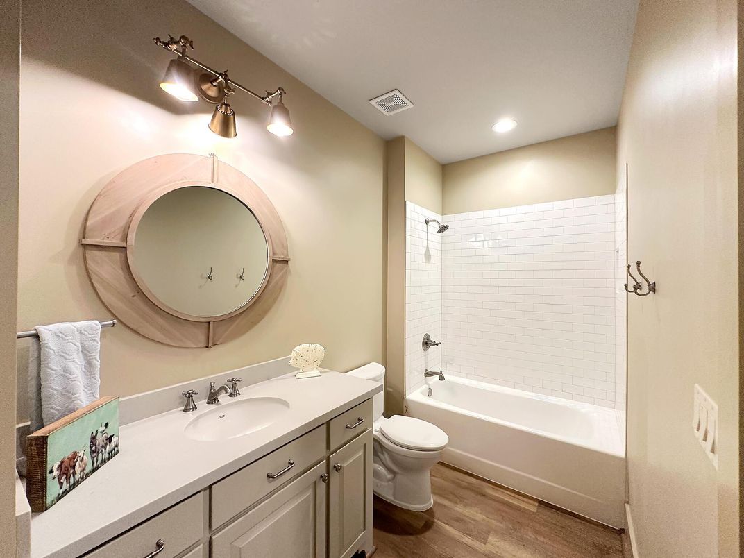 Bathroom, Interior, Recessed Lighting, Wood Texture Flooring