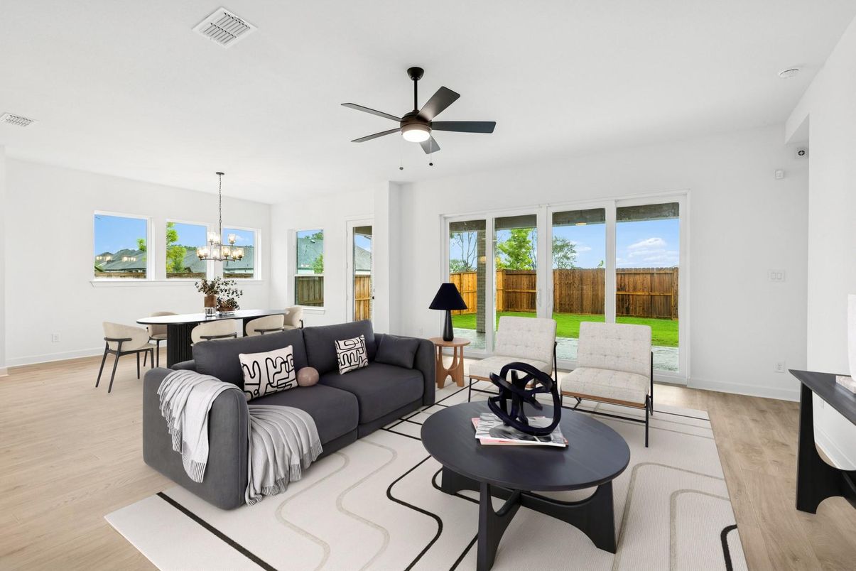 Dining room, Interior, Living room, Pendant Lights, Wood Texture Flooring