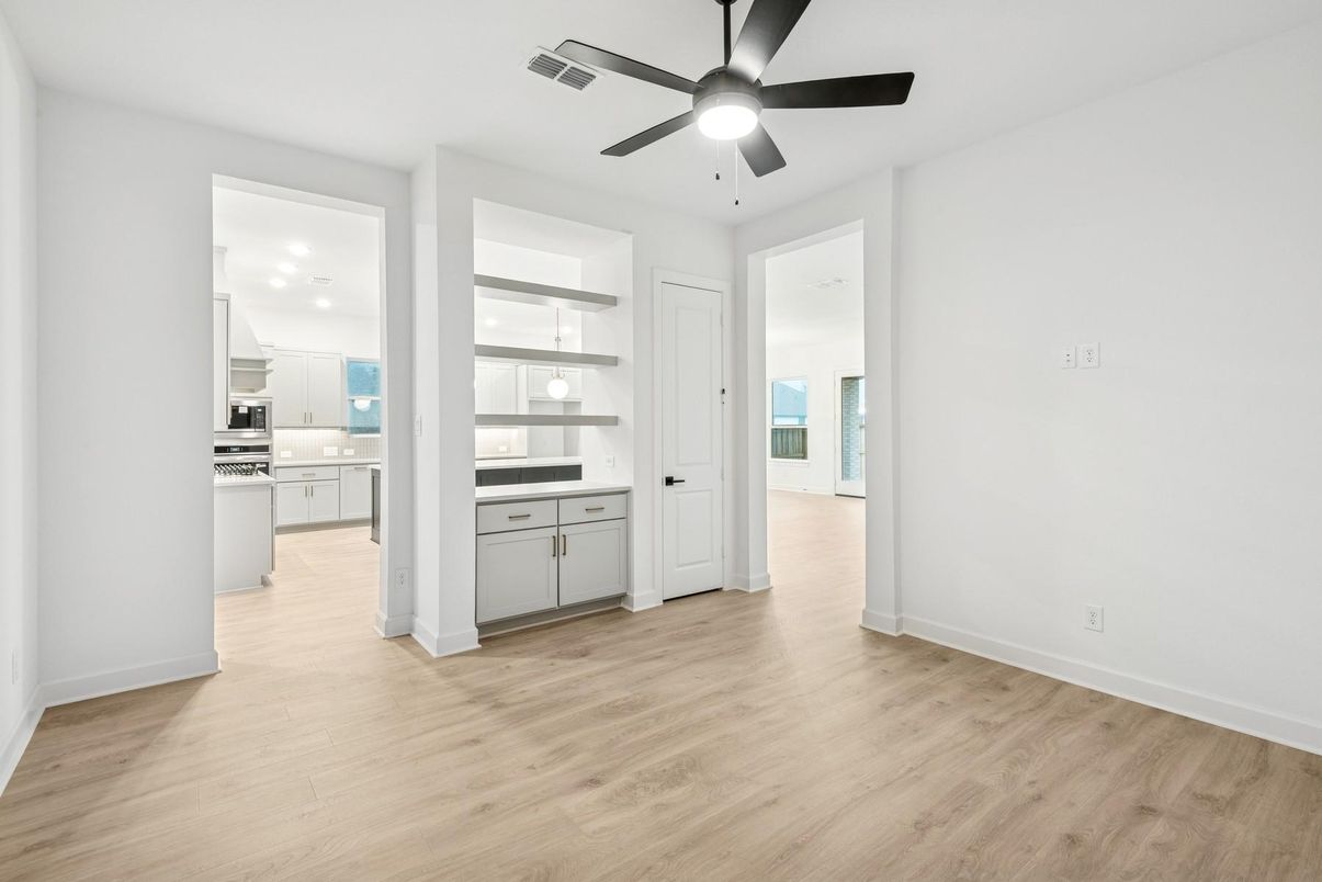 Empty room, Interior, Kitchen, Stainless Steel Appliances, Wood Texture Flooring