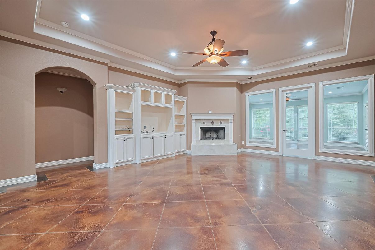 Empty room, Fireplace, Interior, Recessed Lighting