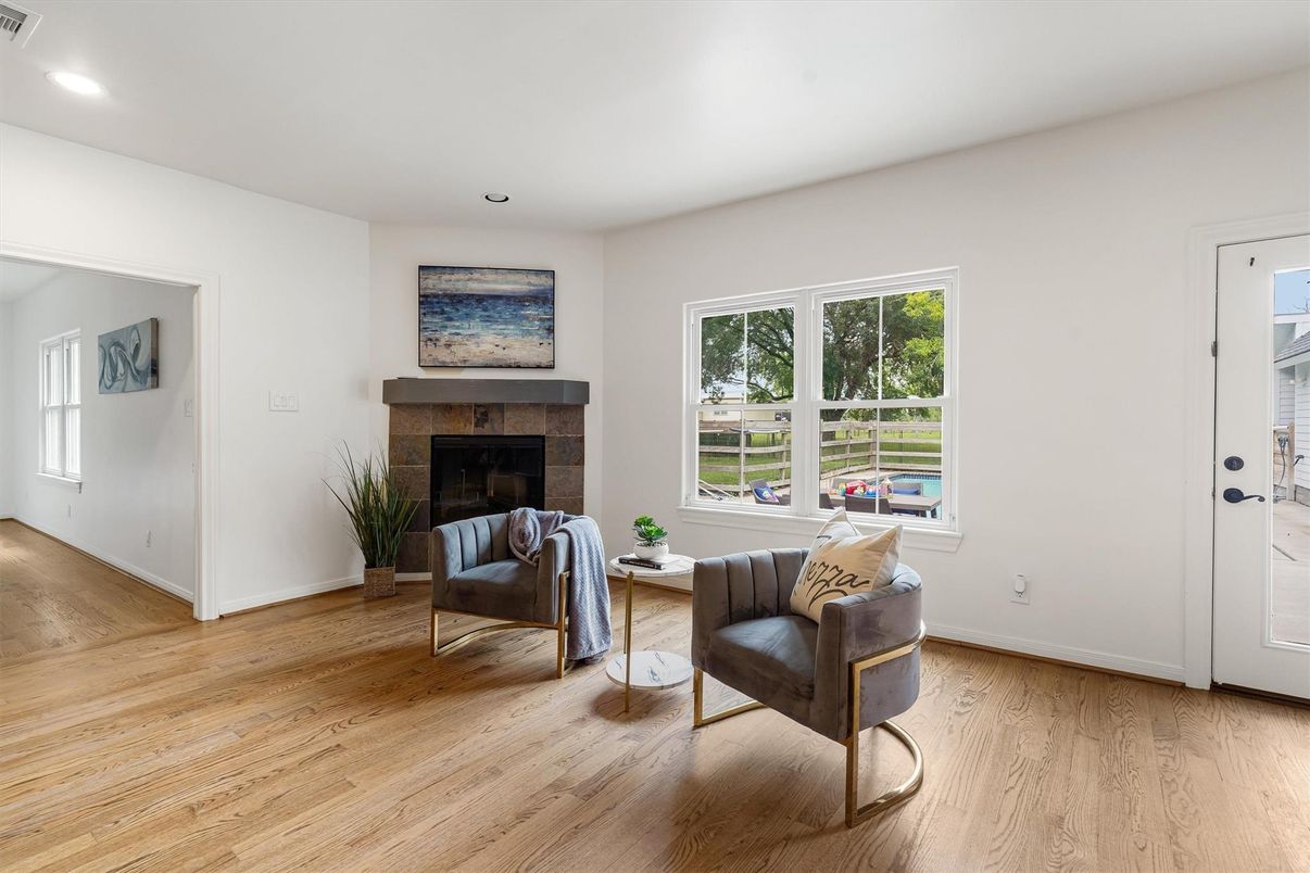 Fireplace, Interior, Recessed Lighting, Wood Texture Flooring