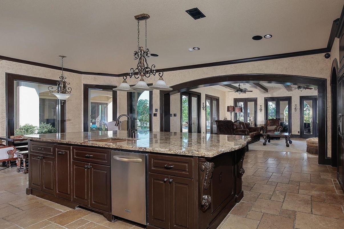 Chandelier, Interior, Kitchen, Pendant Lights, Recessed Lighting, Stainless Steel Appliances