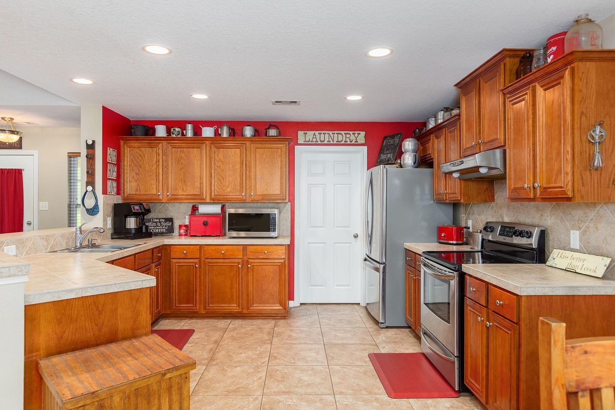 Interior, Kitchen, Recessed Lighting, Tile Countertops