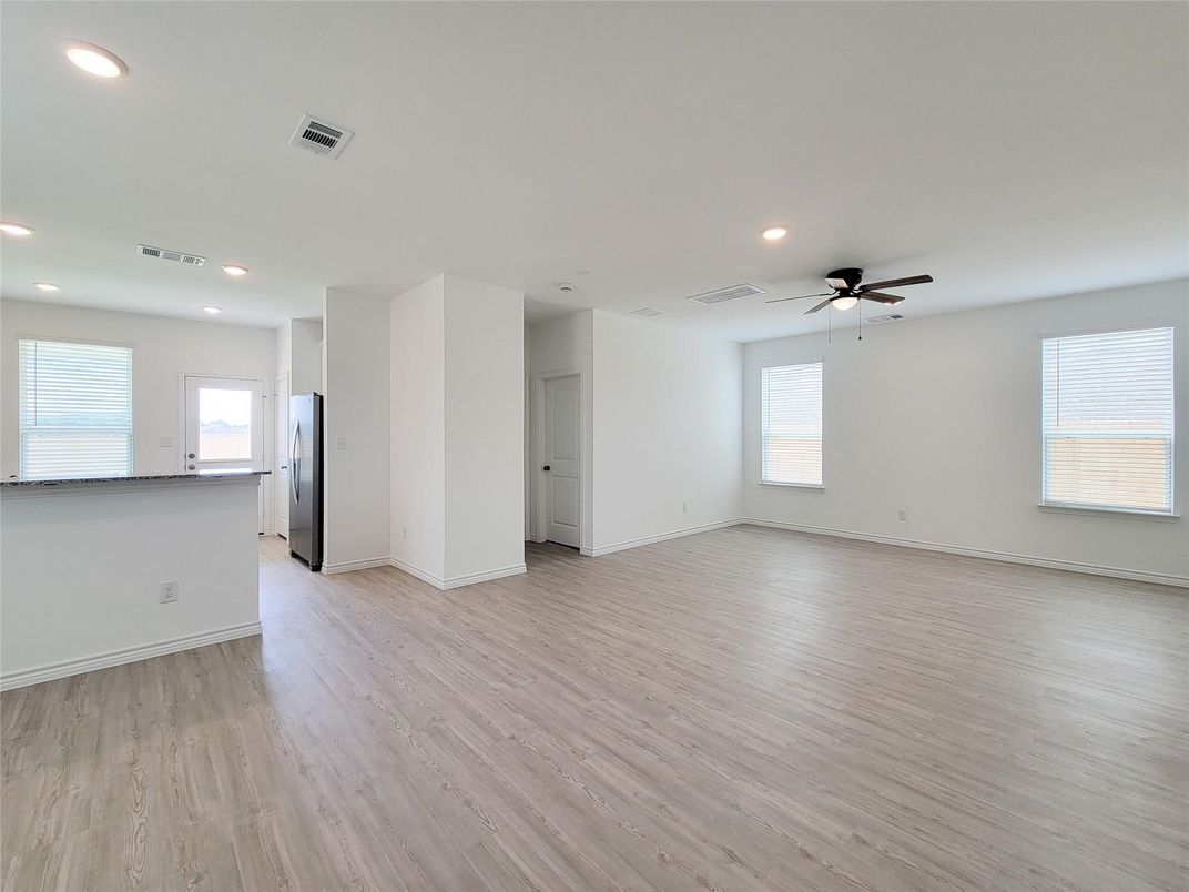 Empty room, Interior, Recessed Lighting, Wood Texture Flooring