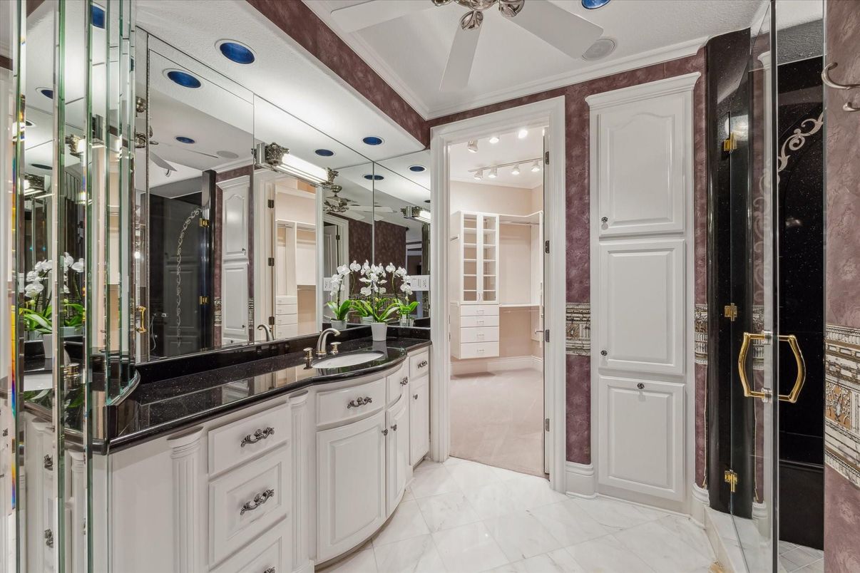 Bathroom, Glass Shower, Interior, Marble, Recessed Lighting