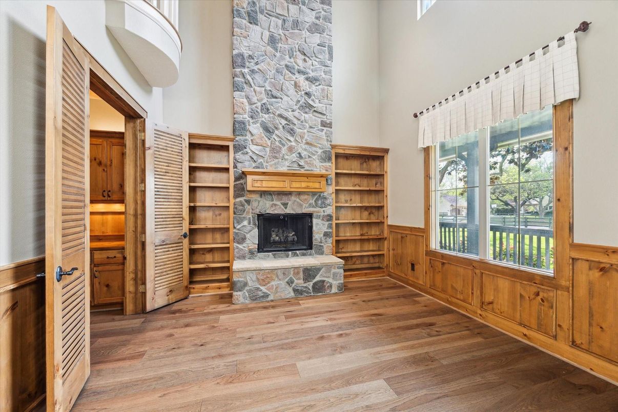 Fireplace, Interior, Stone Walls, Wood Texture Flooring