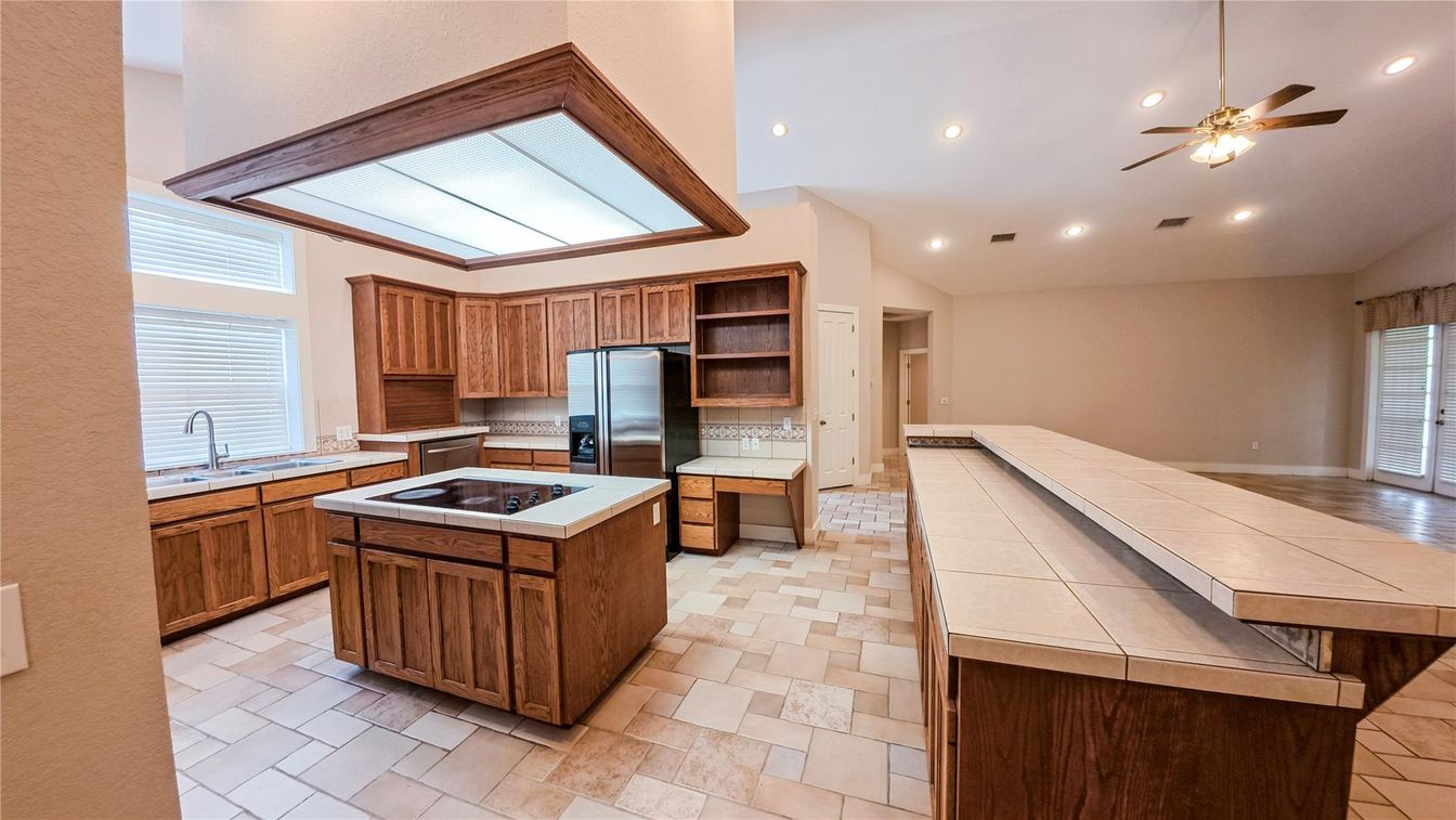 Interior, Kitchen, Recessed Lighting, Stainless Steel Appliances, Tile Countertops