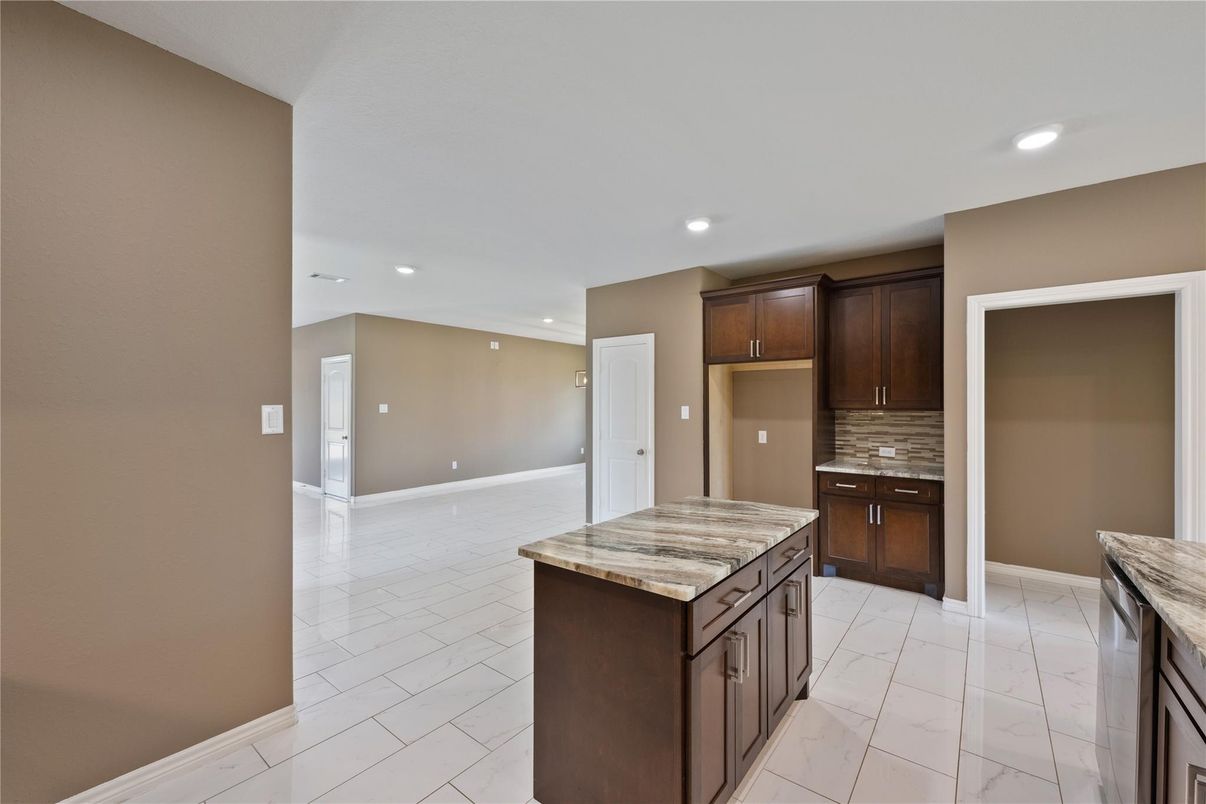 Empty room, Interior, Kitchen, Marble, Recessed Lighting