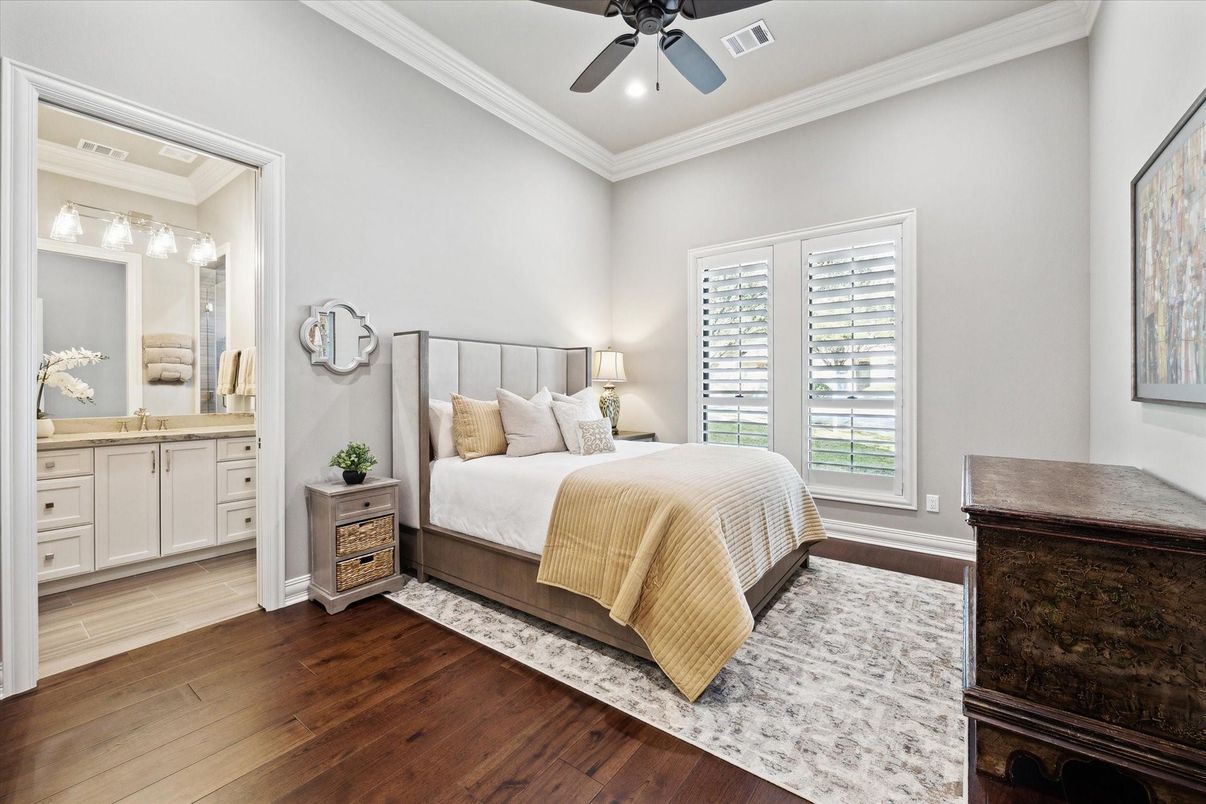 Bedroom, Interior, Recessed Lighting, Wood Texture Flooring