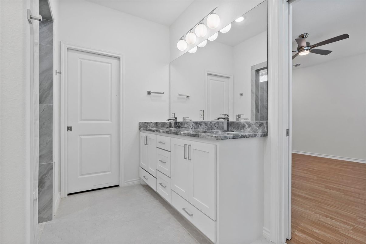 Bathroom, Dual Sink Vanities, Interior, Wood Texture Flooring