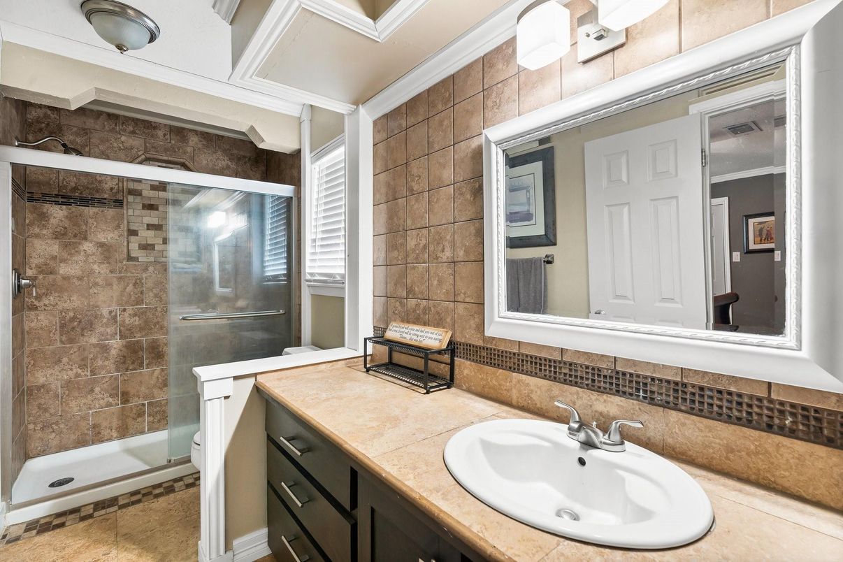 Bathroom, Glass Shower, Interior, Tile Countertops