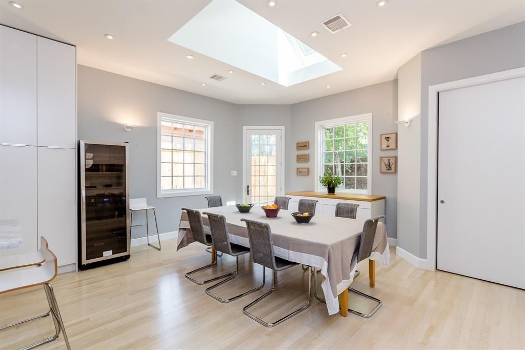 Dining room, Interior, Recessed Lighting, Wood Texture Flooring