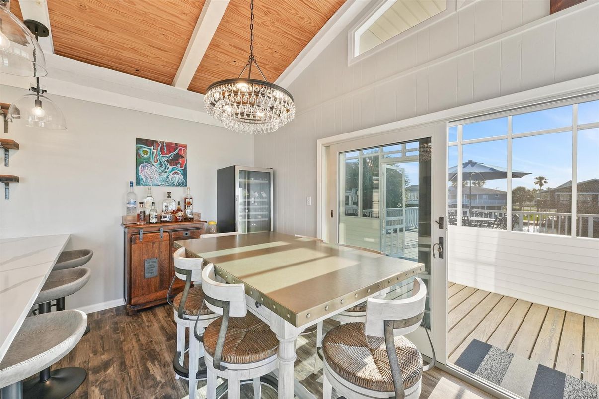 Chandelier, Dining room, Interior, Pendant Lights, Wooden Ceilings, Wood Texture Flooring